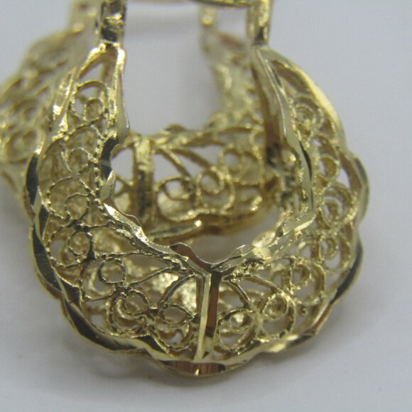 925 Gold Plated Filigree Hoop Earrings - Picture 6 of 11
